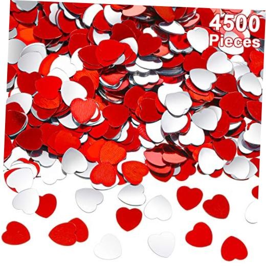 4500 Pcs/10mm Foil Heart Confetti for Wedding Bulk Pack Metallic Red, Silver