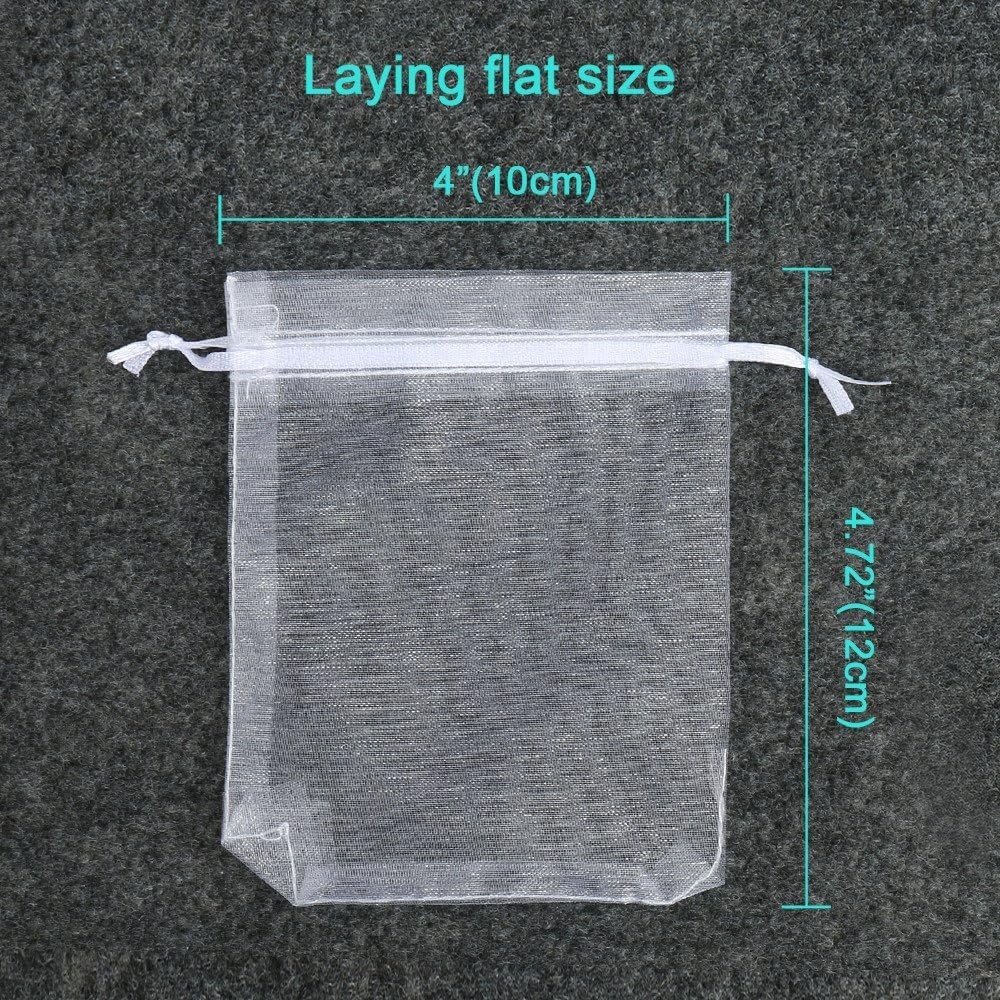 100pcs Organza Bags-White 3.94»x4.72» inch (10x12cm) Satin Drawstring Organza