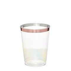 CLEAR ROSE GOLD RIM 9 oz Disposable Plastic Cups Wedding Party Tableware Sale