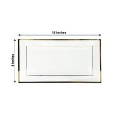 10 CLEAR GOLD Rectangular Plastic Serving Trays with Gold Rim Party Decorations