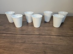 White Porcelain Wedding Favor Cups with Hearts and Bells Lot of 7