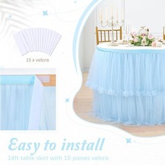 14ft Tulle Table Skirt for Rectangle Tables 2 Layer L14(ft)* H30in Baby Blue