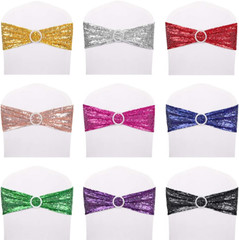 Sequin Chair Sashes Spandex Pack of 50 Sequin Stretch with Buckle Chair Band