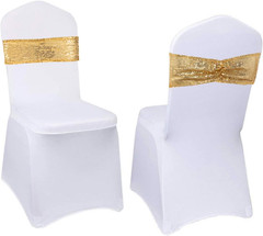 Set of 100 Sequin Gold Chair Sashes for Chair Cover Wedding Party Decorations