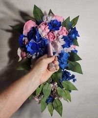 Pink Royal Blue Rose Calla Lily Sola Wood Bridal Wedding Bouquet Accessories