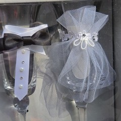 Bride & Groom Toasting Glasses By Studio His & Hers Wedding Decor Hand Wash Only