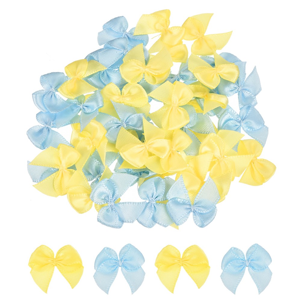 100 x Mini Ribbon Bows 1″ Mini Fabric Satin Ribbon Flower Bows Blue & Yellow