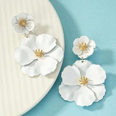 YUNXI Flower Drop Dangle Matte Multi Color Double Petal Stud Lightweight White