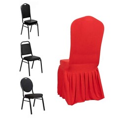 RED Ruffle Pleated Skirt Fitted Spandex Banquet CHAIR COVER Party Decorations