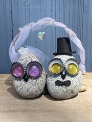 Unique Handmade Bride and Groom Rocks Wedding Decor Centerpiece Bottle Cap Eyes