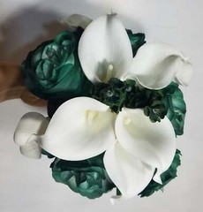 Hunter Green Rose Calla Lily Bridal Wedding Bouquet Accessories