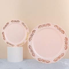 8″ Blush Round Salad Plates Gold Trim Party Wedding Disposable Tableware