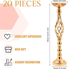 Elegant Gold Tall Flower Vase Candle Holders – 20 Pcs Wedding Centerpieces