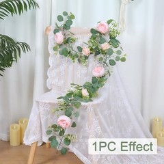 Artificial Flower Garlands Eucalyptus Garlands with Flowers 4PCS Light Pink