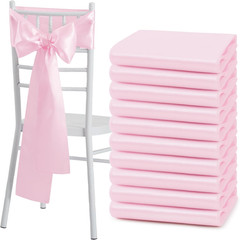 50 Pcs Pink Satin Chair Sashes Bows Universal Chair Cover for Wedding Reception