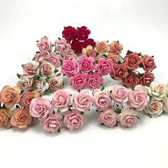 1″or2.5cm Pink Tone Open Rose Paper Flowers Wedding Scrapbook Craft Cardmaking