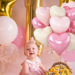 Pink Heart Balloons,18inch Bright Pink Heart Shaped Foil Balloons & Pastel Wh…