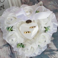 Heart-Shaped Floral Ring Pillow, 5.91 x 3.54 inches, Cotton Cover, Soft, Wedd…