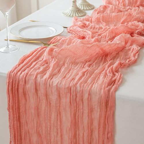 1 Pack Peach Coral Cheesecloth Table Runner 10ft Boho Cheese Cloth Table