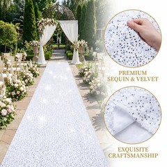 White Sequin Velvet Carpet Runner for Party 4FTx15FT Carpet Sparkly Rug for I…