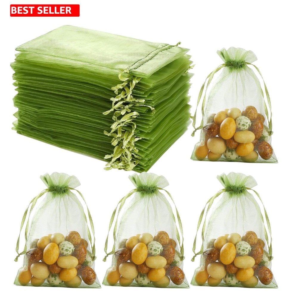 Versatile Olive Green Organza Bags – 100Pcs 4×4.72” for Jewelry & Gifts