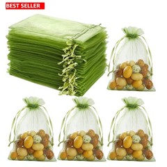 Versatile Olive Green Organza Bags – 100Pcs 4×4.72” for Jewelry & Gifts