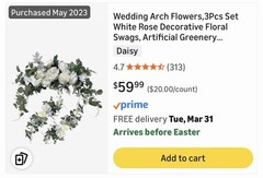 Wedding White Flowers For Arch – 9 Pieces- 6 Pieces Used One Package Not Open