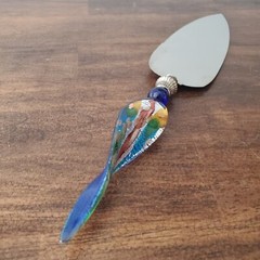 STAINLESS CAKE KNIFE Acrylic Lucite Art Handle Abstract