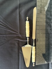 NEW! Wedding 15″ Cake Knife And 13″ Server Stainless Steel Blade Carved Bone