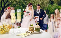 Elegant Gold Wedding Cake Knife & Server Set with Mr & Mrs Champagne Flutes