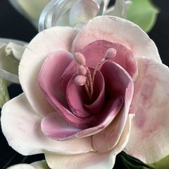 Vintage Porcelain Flowers on Wire Wedding Corsage Pink Handcrafted Unique