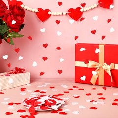 Red and White Heart Confetti, Valentine’s Day Paper Confetti Romantic Love