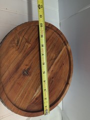 Cake Stand Riser 4.5” High 11” Round Wood Galvanized Metal Band Trim India Made