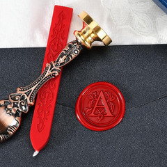Wax Seal Stamp Kit Letter A Initial Brass Stamp with Red Wax Candle Gift Box