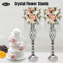 10Pcs Silver Crystal Flower Stands – 21.7in Wedding Table Centerpieces