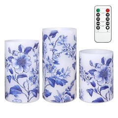 Flameless Candles Blue and White Porcelain Floral Chinoiserie Decor Battery
