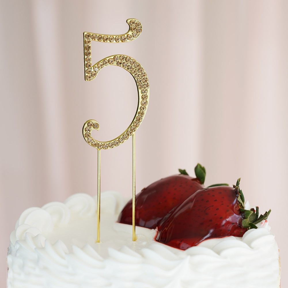 2.5″ GOLD Number 5 Rhinestone Cake Topper Wedding Cupcake Dessert Dessert Events
