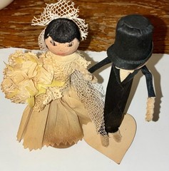 1920/30’s Wedding Party 5”Crepe Paper/Wire Cake Toppers Bride, Groom, Attendants