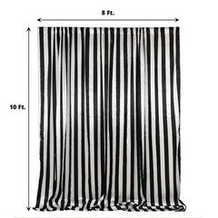 8 ft x 10 ft BLACK White Striped Satin Backdrop Curtain Panel Wedding Events
