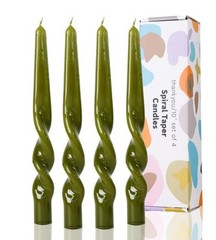 Olive Green Spiral Taper Candles Handmade Twisted Candle Conical Olive-10″-A