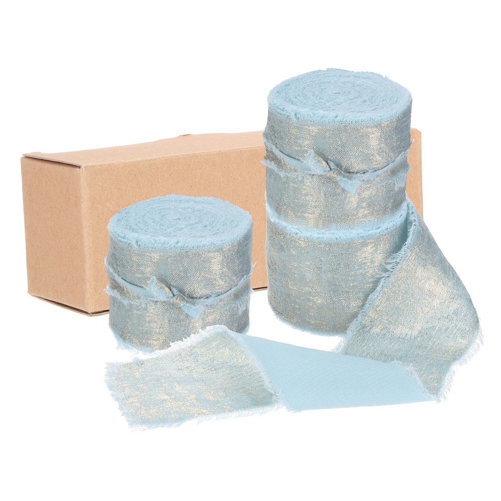 3pcs Chiffon Ribbon, 1 1/2″x5 Yard Silk Ribbon, Light Grey Blue Glitter Fabric