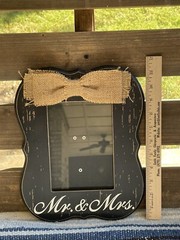 Mr & Mrs Wood Picture Frame Wedding Sign Black Distressed Burlap Bow Table Wall