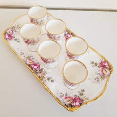 Queen Anne Bone China Egg Cups with Underplate – English Floral Breakfast Set