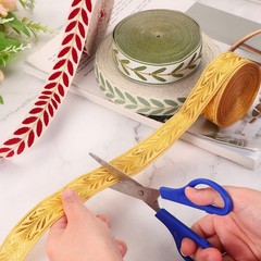 Leaf Pattern Jacquard Ribbon Trim, 1.2»× 10 Yard Polyester Jacquard, Sky Blue