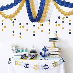 Navy-Blue White-Gold Party-Decorations Streamers Garland – Navy Blue White Gold