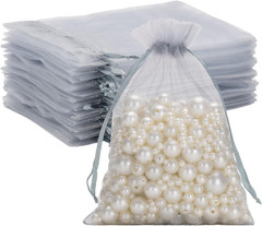 25PCS Grey Organza Bags 5×7 inches – Sheer Mesh Jewelry Pouches, Organza Gift Ba