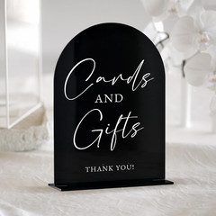 Acrylic Cards and Gifts Sign with Stand- 5″x7″ Black Arched Acrylic Wedding Sign