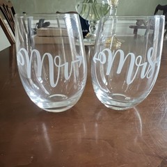 Mr and Mrs Stemless Decorated Clear Glass Wedding Glassware Set Two-Piece