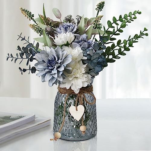 Fake Flowers in Vase,Faux Flowers in Vase,Table Centerpieces for Dining Blue