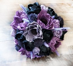 Purple & Black Bridal Bouquet Sola Wood Bridesmaid Lavender Wedding Flowers